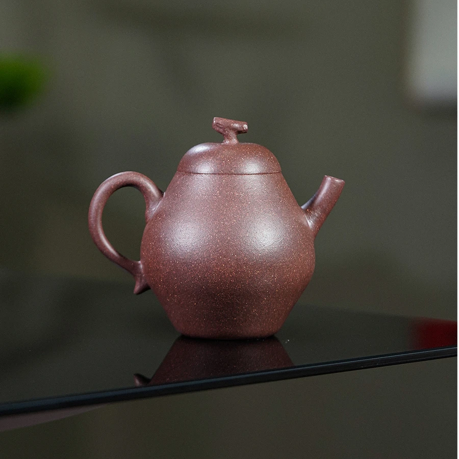 遇壶堂仿生高梨形160cc/紫玉金砂正宗宜兴纯手工原矿紫砂壶0641