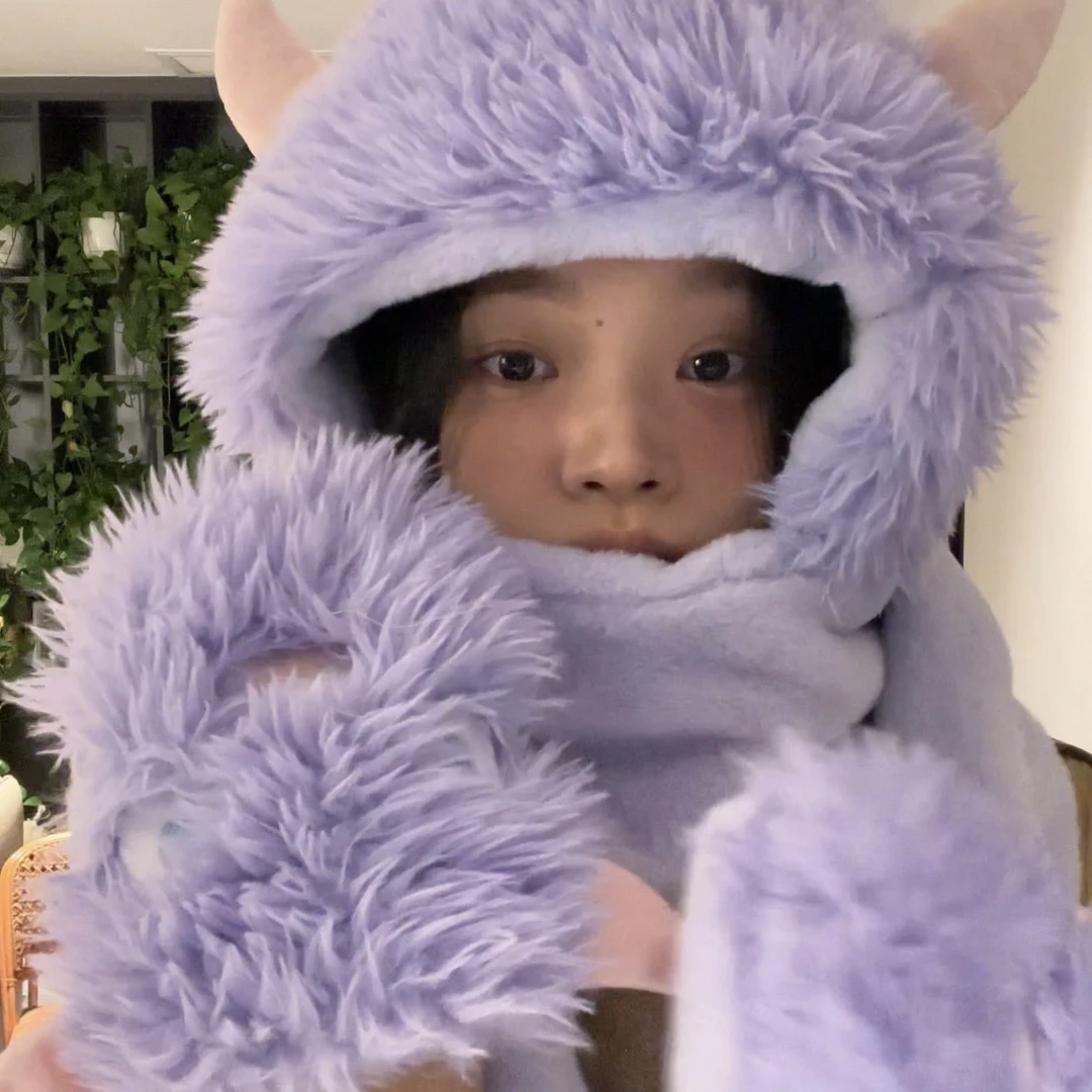 秋冬氛围感帽子第八弹第六款嫩绿小怪兽三件套