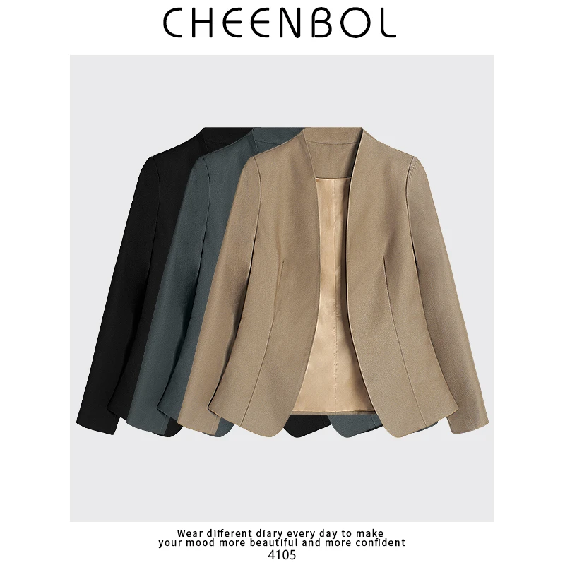 4105西装女春秋新款外套百搭通勤气质高级感无扣西服短款咖色上衣