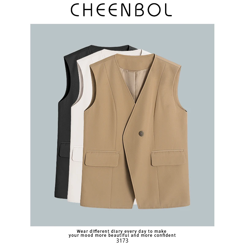 3173西装长款马甲女春秋新款高级感老钱风无袖坎肩款高定上衣