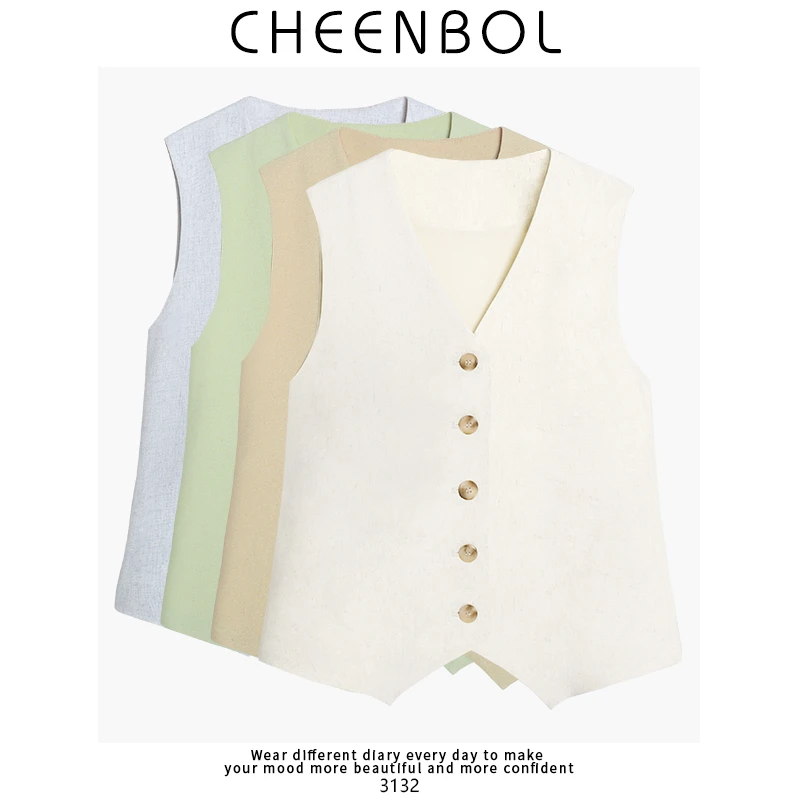 3132亚麻马甲女夏季新品薄款高级气质无袖坎肩时尚通勤小个子上衣