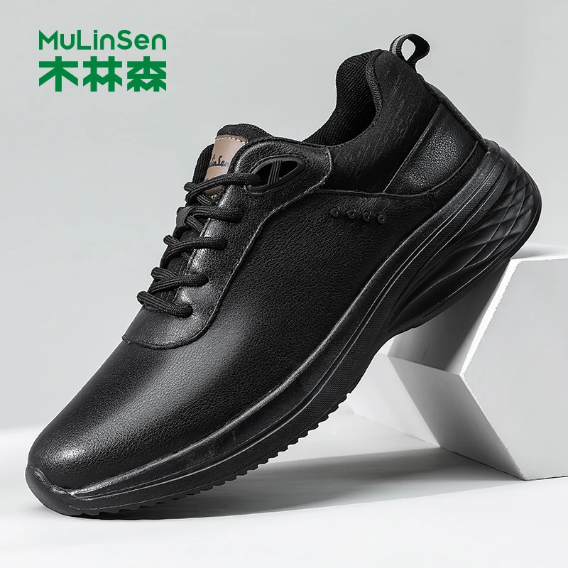 木林森男士秋季新款真皮透气商务休闲男鞋系带软底男鞋X6220023