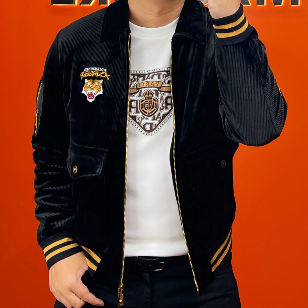 秋冬新款高端休闲百搭时尚刺绣老虎男士翻领夹克  65897