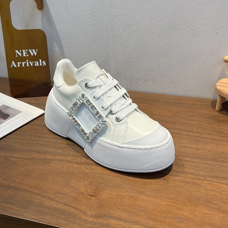 R家方扣水钻小白鞋女厚底松糕轻便休闲运动鞋angelbaby麦昆小白鞋