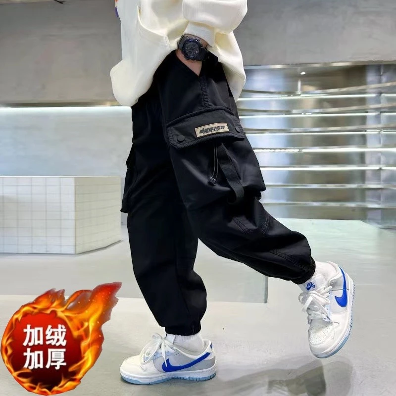 男童冬季加绒休闲裤2025秋冬新款一体绒棉布百搭潮中大童韩版裤子