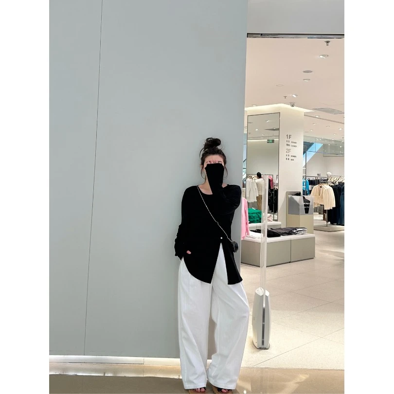 晶咕【慵懒假日】百搭设计感系扣上衣简约韩系纯色长袖T恤韩版休闲