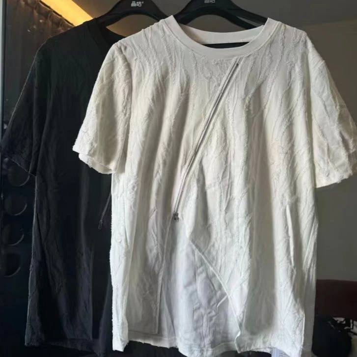 晶咕【蕾丝绮梦】白标专供不规则设计开叉短袖T白色时尚休闲