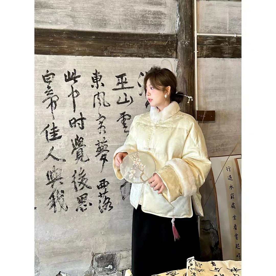 晶咕【新年好】新中式国风盘扣提花羽绒服加绒加厚冬季保暖百搭