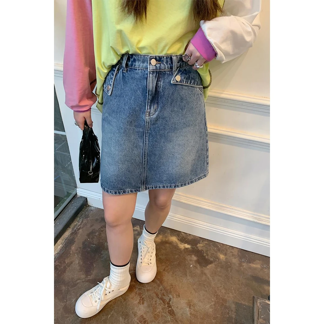 晶咕JGGU【腿精密码】水感显瘦牛仔半身裙高腰宽松洋气短裙气质裙