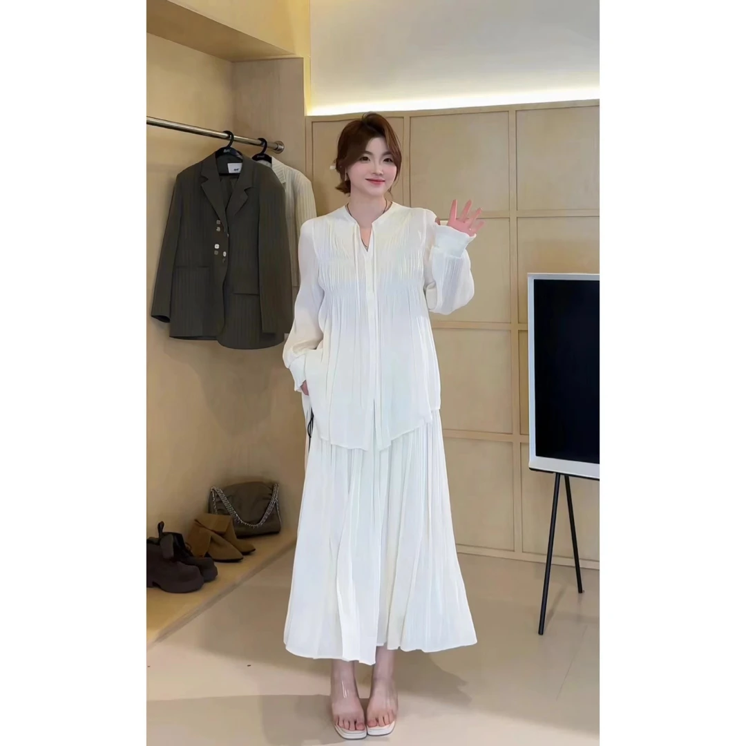 晶咕【月下白茶花-半身裙】褶皱气质珠光半身裙百搭显瘦半身裙