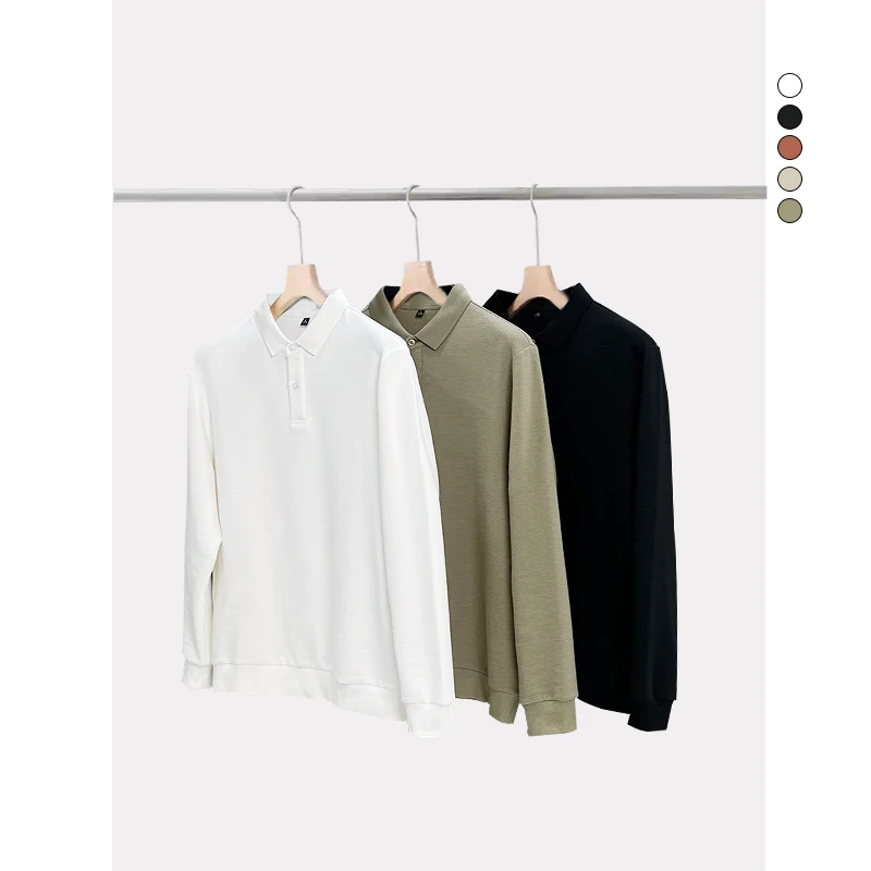 GUOGIEE/古玑【云梯棉】秋冬长袖两粒扣POLO衣舒适免熨烫百搭微宽松