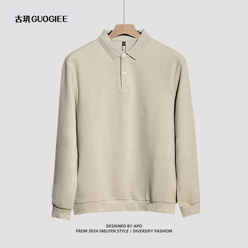 【云梯棉】秋冬长袖两粒扣POLO衫纯色男装上衣舒适免熨烫百搭微宽松