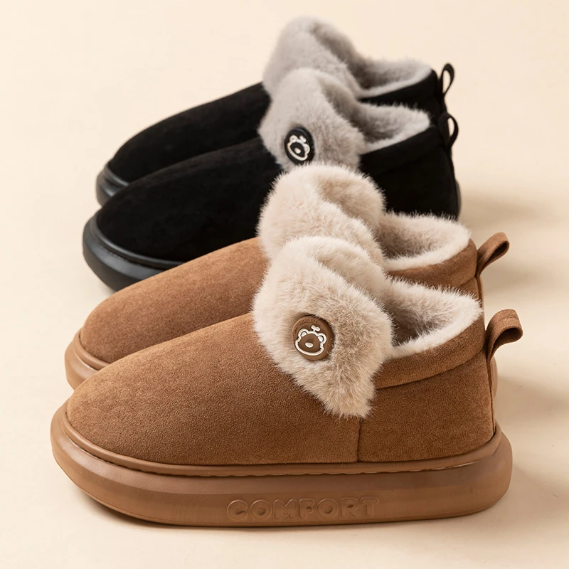 雪地靴女冬季新款厚底防滑情侣居家包跟加绒保暖中筒棉鞋靴子秋冬