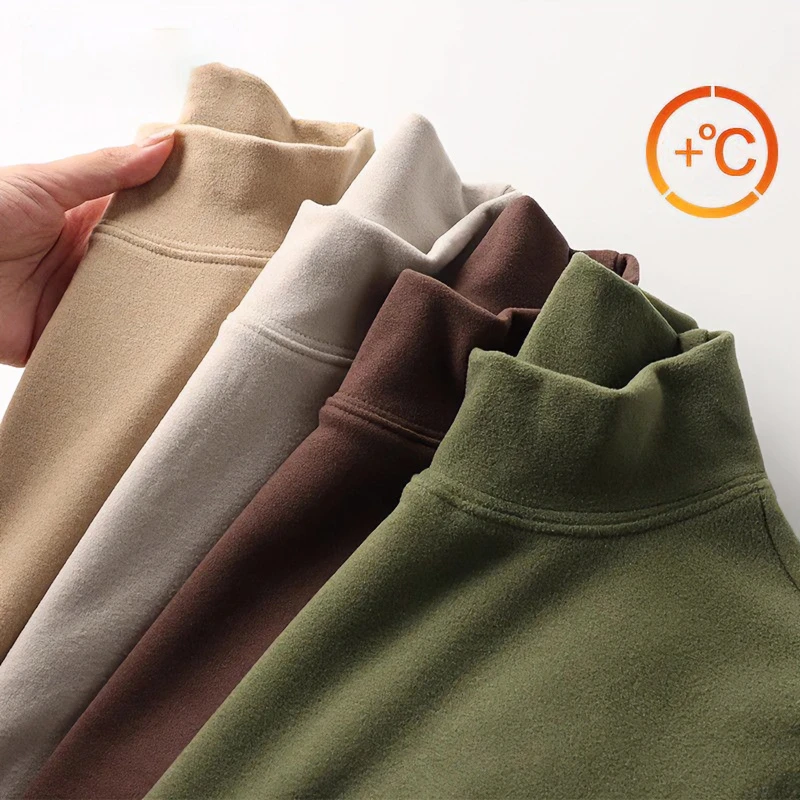 双面德绒打底衫男冬季保暖内衣加绒加厚内搭半高领长袖T恤男生