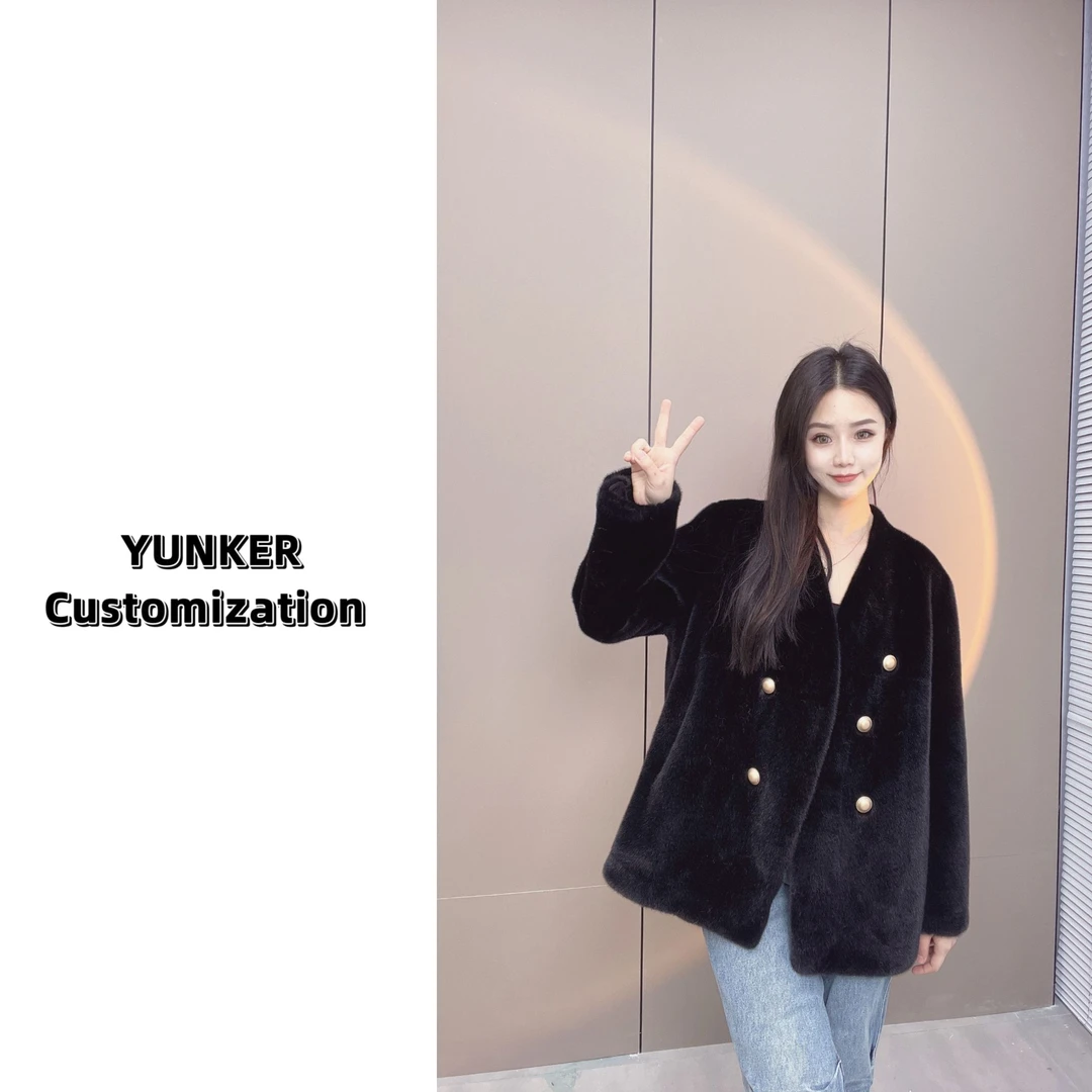 {韵可yunker2024热推}SIX时尚气质秋冬设计师立领网红纯色毛外套