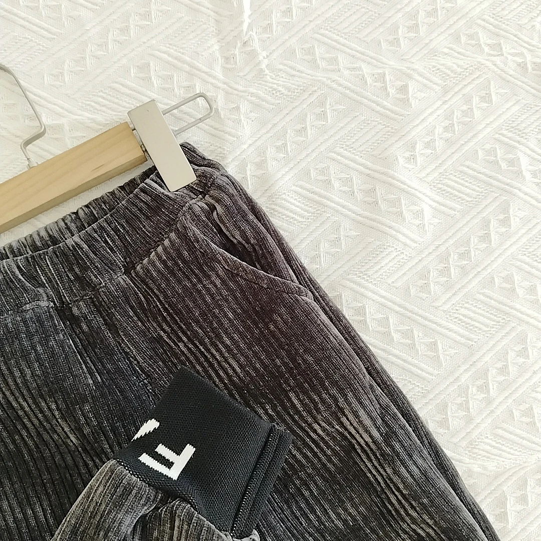 儿童加绒条绒收口裤