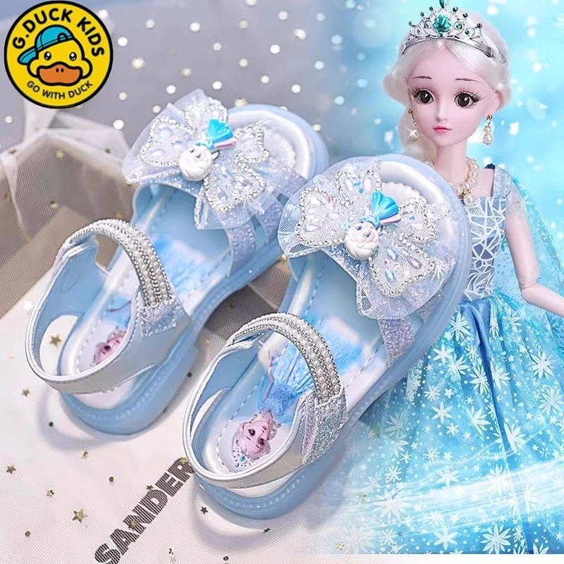 G.DUCK小黄鸭女童凉鞋2025夏款儿童时尚爱莎公主鞋小童宝宝水晶鞋