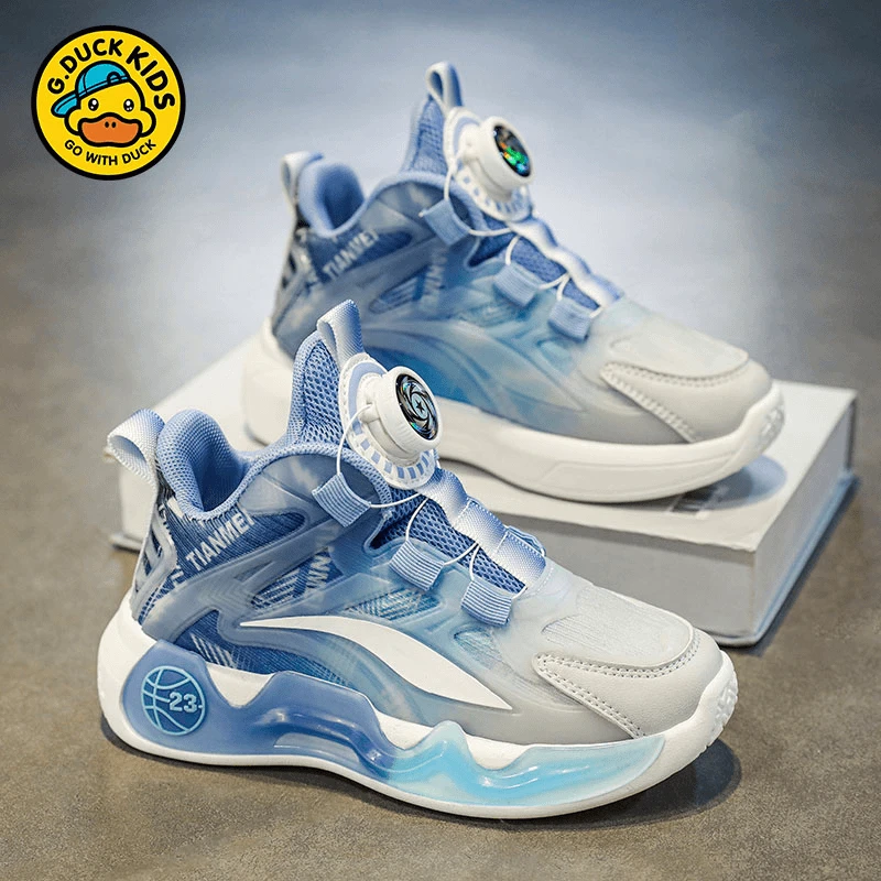 小黄鸭男童鞋子2025春秋儿童网面跑步运动鞋中大童旋转扣篮球鞋子