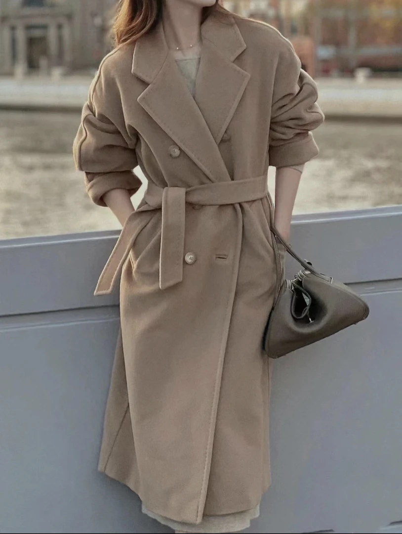 经典101801长款羊绒双面手缝大衣气质百搭时尚秋冬女士加厚设计师