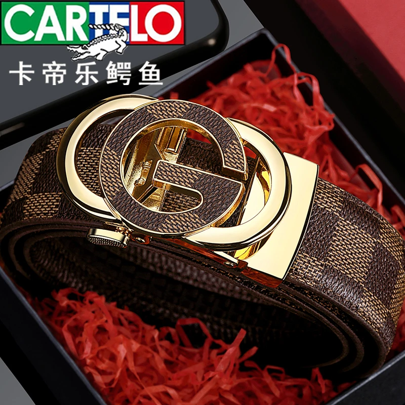 【头层牛皮】CARTELO/卡帝乐鳄鱼男士自动扣商务皮带男款