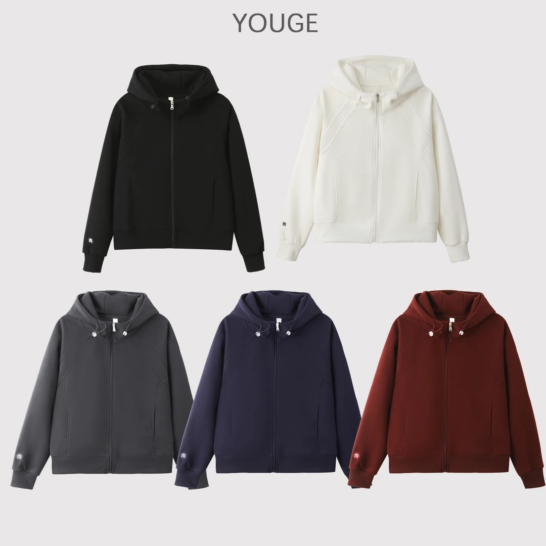 2025秋季新款休闲百搭连帽运动短款拼接外套开衫显瘦拉链多色卫衣