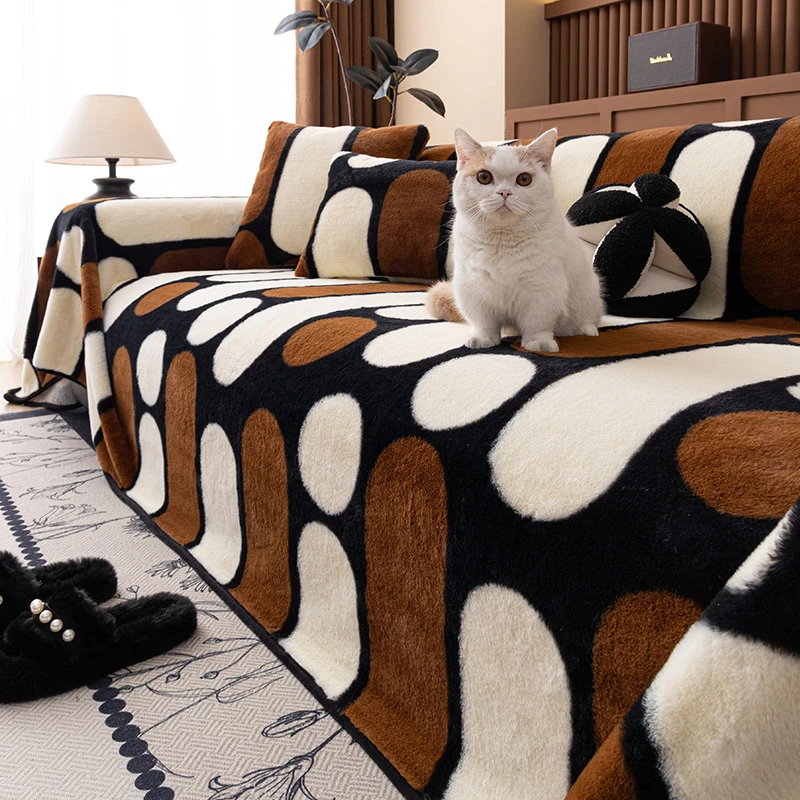(巧乐兹)如野冬季加厚毛绒沙发巾全盖沙发套罩防滑沙发垫坐垫子