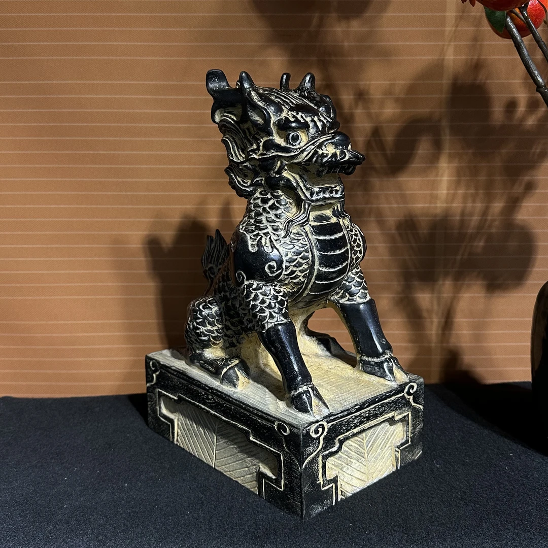 方座正脸麒麟瑞兽 青石原石茶室居家玄关客厅办公室摆件