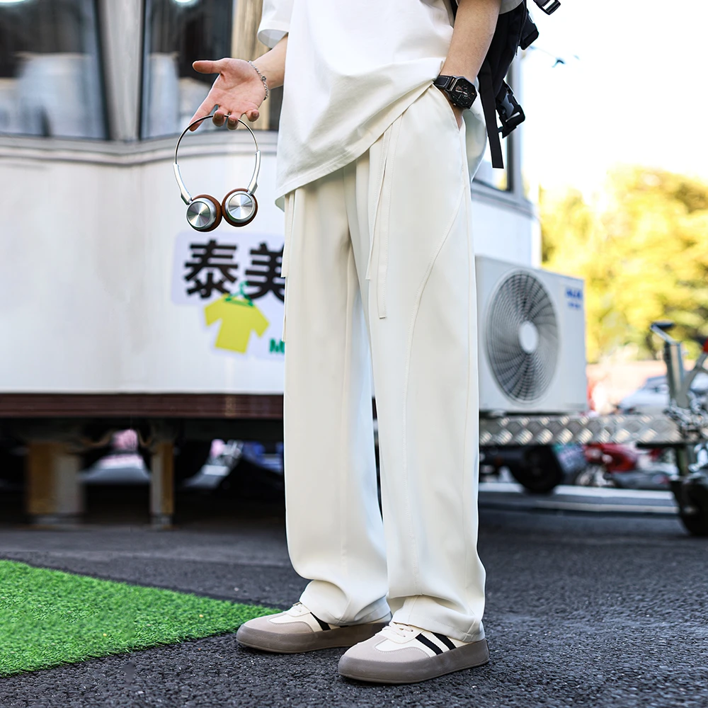 冰丝休闲裤男夏季薄款慵懒松弛感裤子垂坠感运动裤男宽松直筒男裤