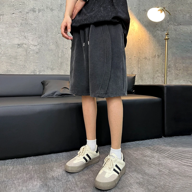 拼接水洗短裤男夏薄款宽松百搭潮流ins高街阔腿休闲五分裤子男士