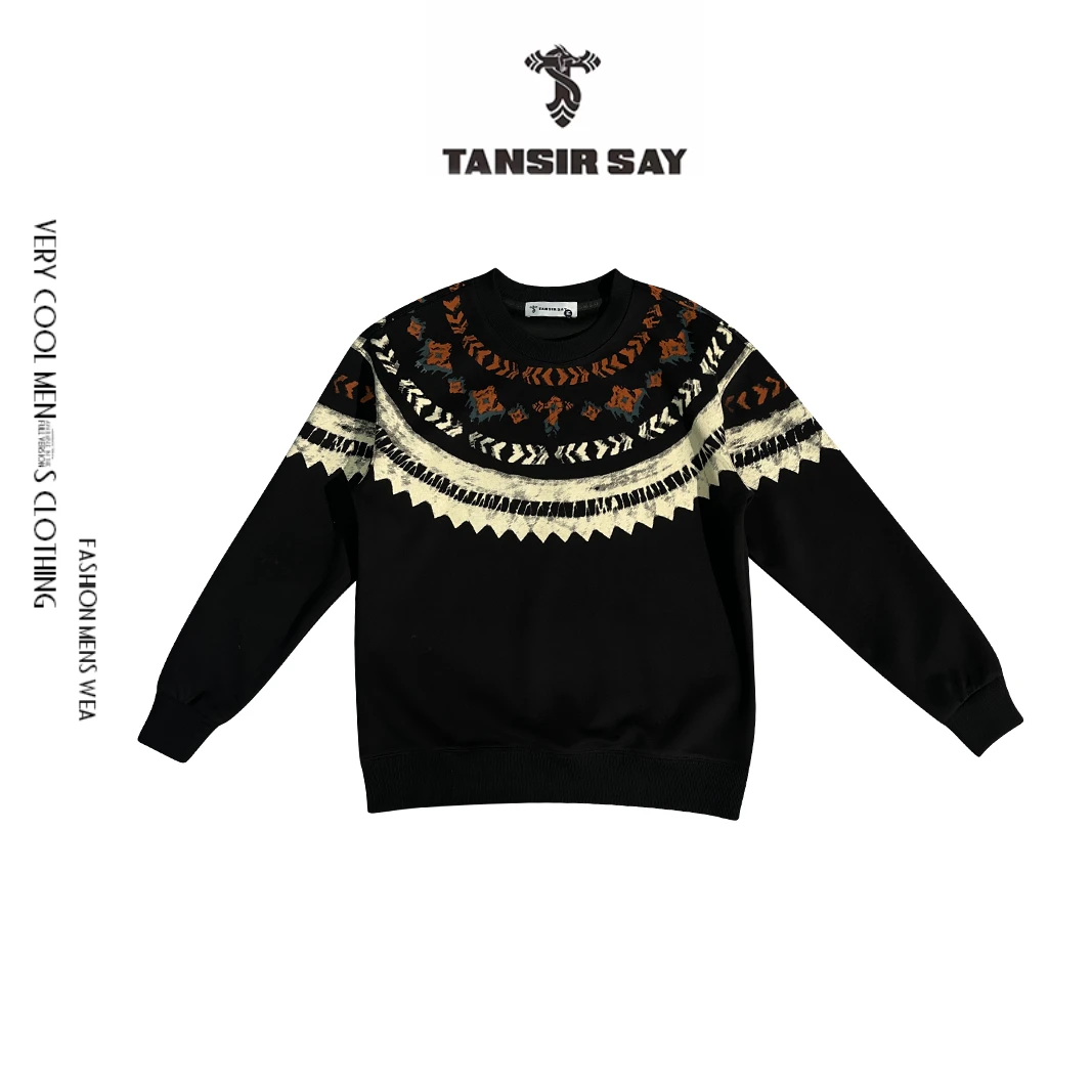 设计师小众秋冬男装黑色长袖套头卫衣加绒加厚圆领潮男卫衣