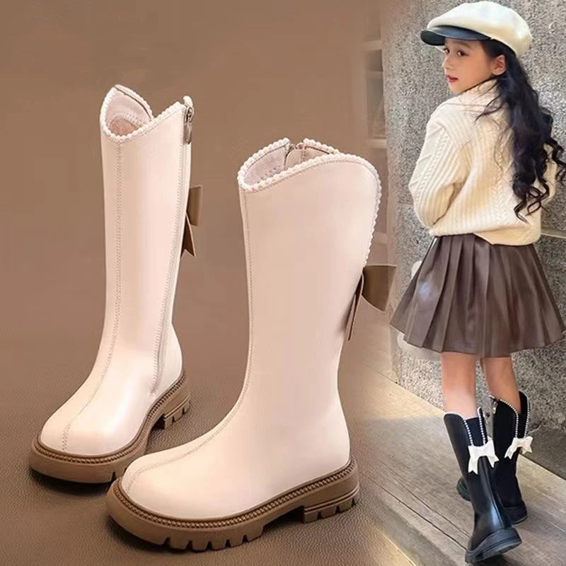 26-37女童儿童长靴子2025春秋款新款秋季长筒高筒皮靴小公主女孩