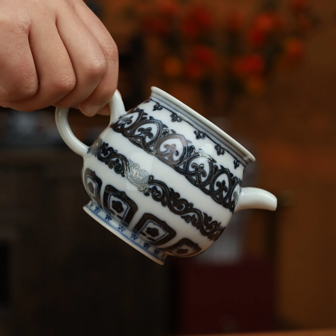 布一窑柴窑青花宝相公道壶公道杯分茶器景德镇纯手工茶器