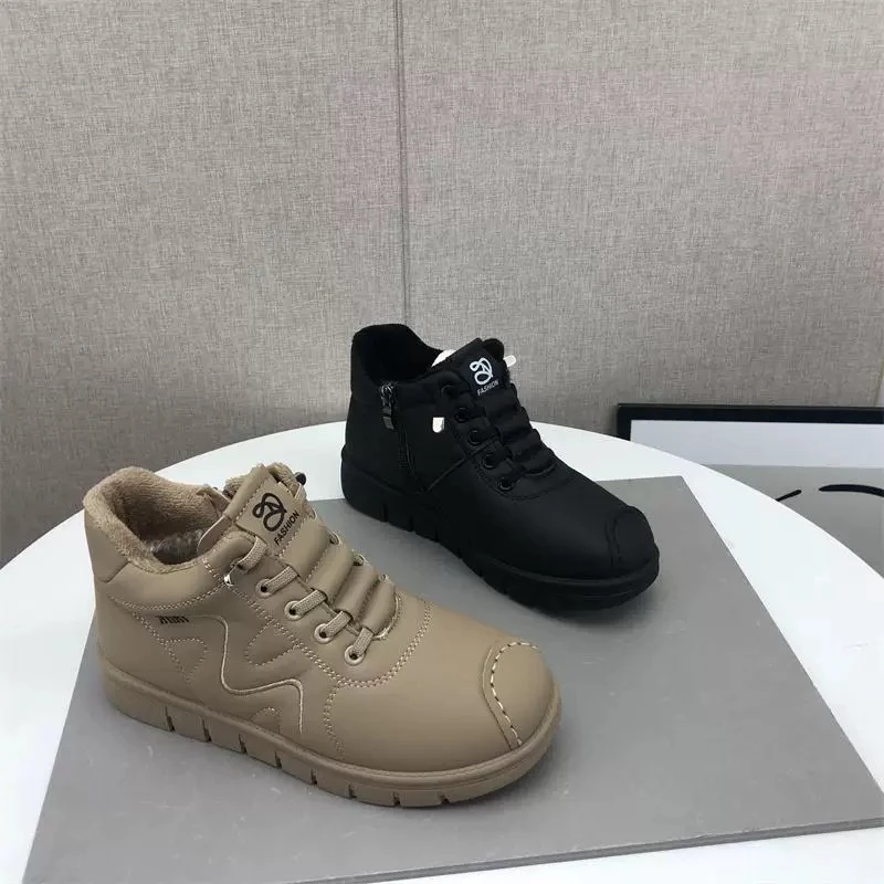 3007冬季新款休闲运动鞋透气时尚低帮加绒保暖防滑妈妈鞋高帮大码