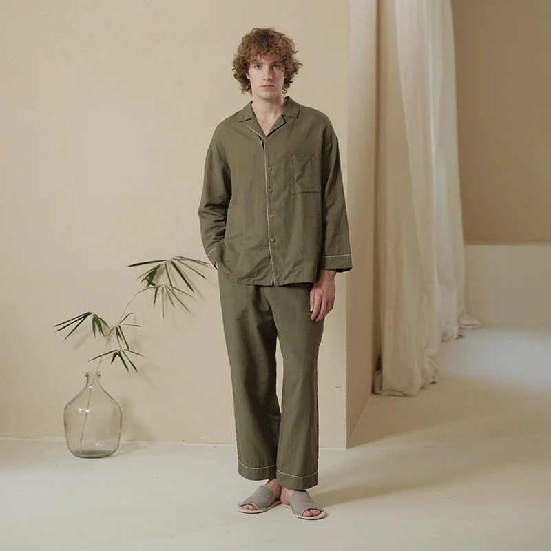 241-412朵朵可可睡衣男士24春季新款简约休闲情侣男女长袖家居服