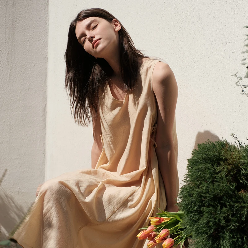 241-079朵朵可可睡衣女24春夏新款棉V领无袖素雅可外穿家居服睡裙