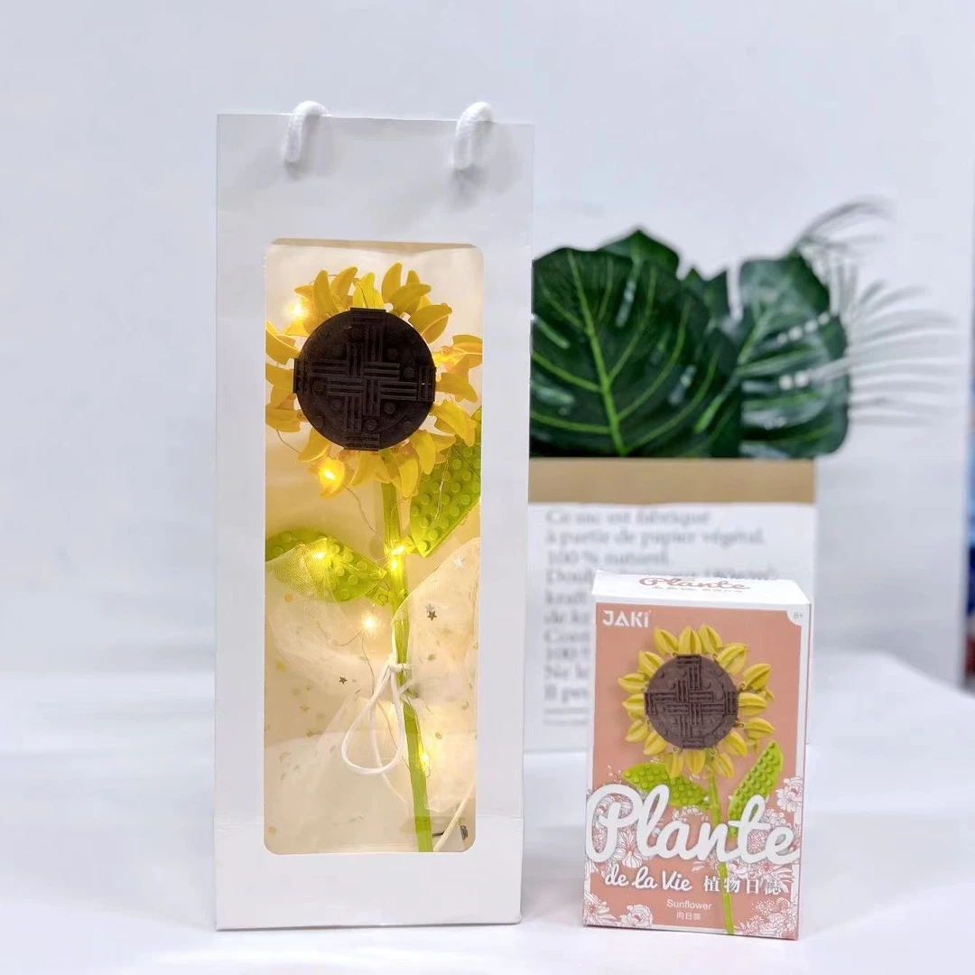 JAKI佳奇积木花JK2635向日葵永生花束创意拼装积木摆件教师节礼物