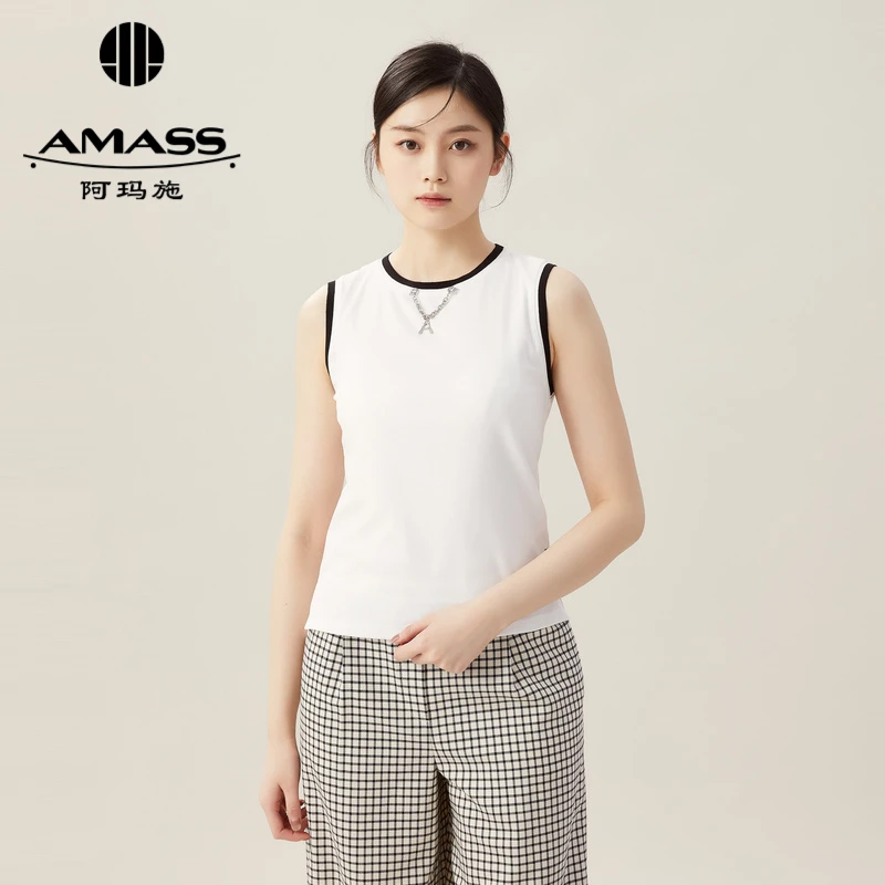 阿玛施AMASS休闲百搭减龄时尚无袖背心内搭上衣附金属链5300813