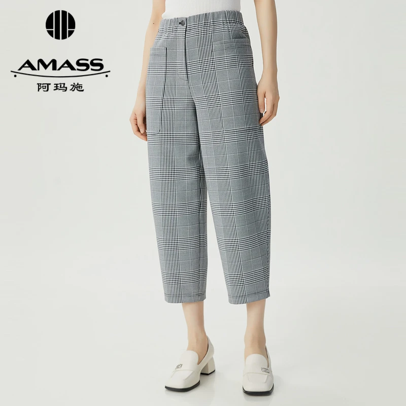 阿玛施AMASS新款女装美拉德风显瘦高腰口袋工装裤九分裤5100219
