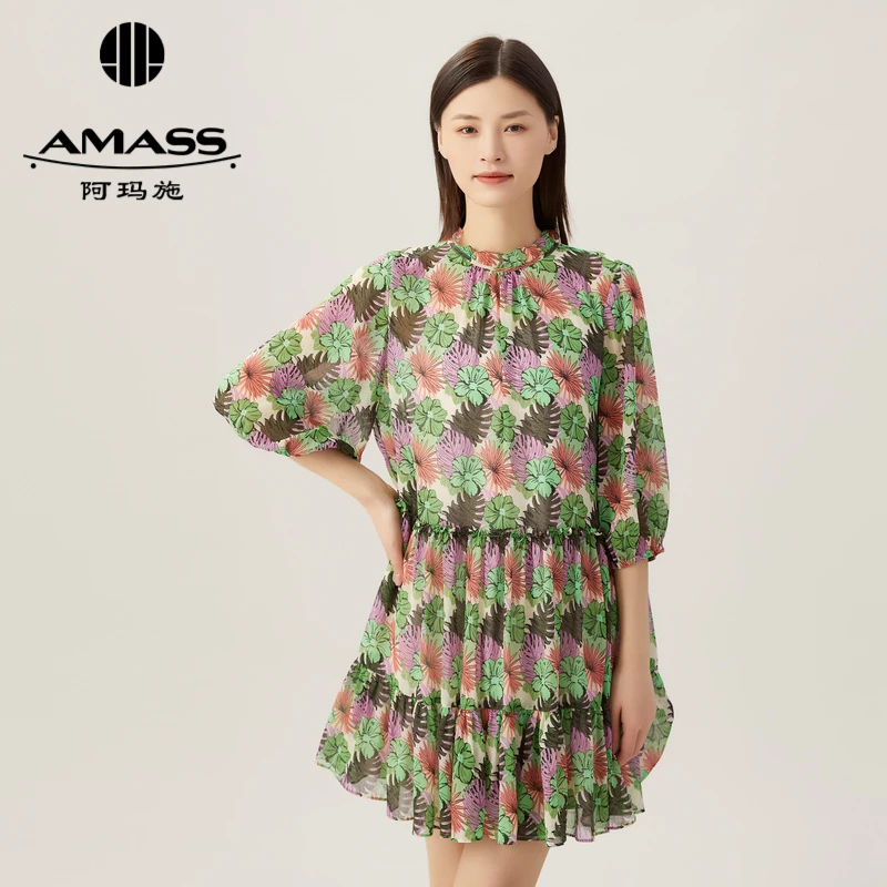 阿玛施AMASS  气质设计感时尚春夏新款花色减龄娃娃裙5500443