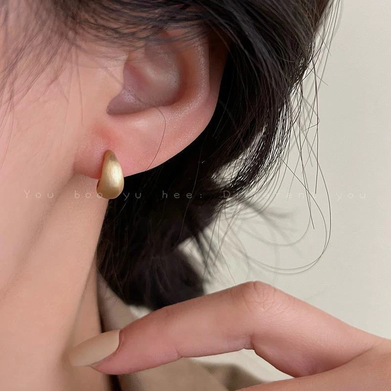 铜合金耳饰 极简金属哑光拉丝耳钉简约独特气质高级小众耳饰E541
