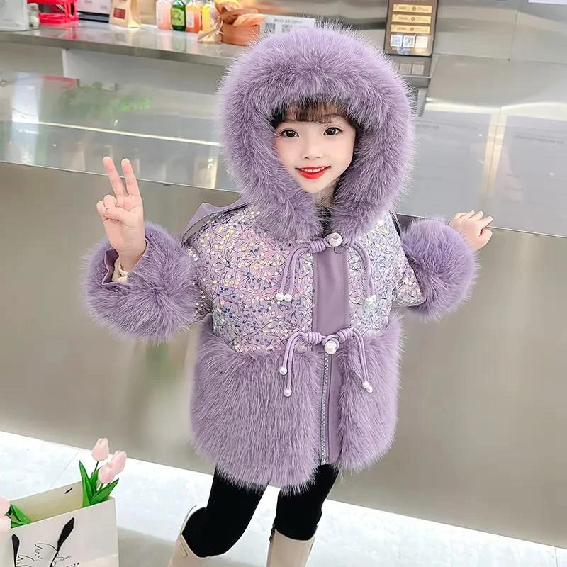 女童新款加绒加厚外套儿童仿狐狸毛宝宝洋气皮草外套冬装TG23041
