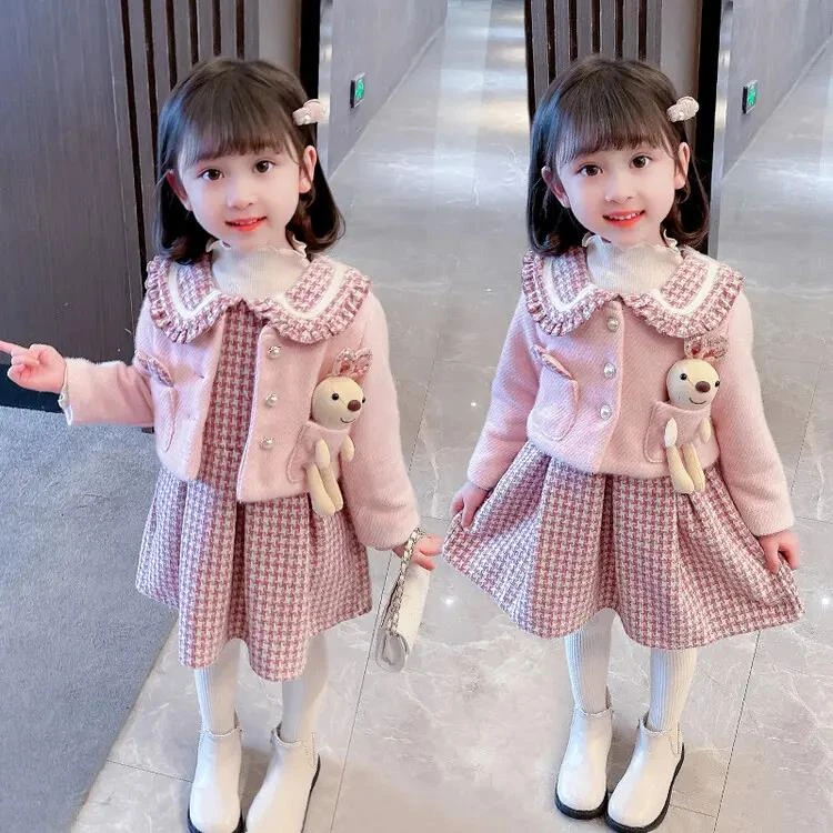 女童装套装秋装2023新款儿童洋气小香风裙子女宝宝春秋时髦两件套
