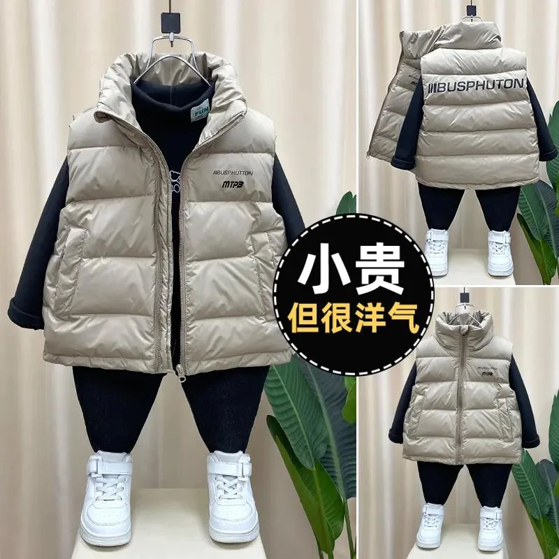 男童羽绒马甲秋冬装2023新款儿童冬季外穿轻薄背心白鸭绒坎肩外套