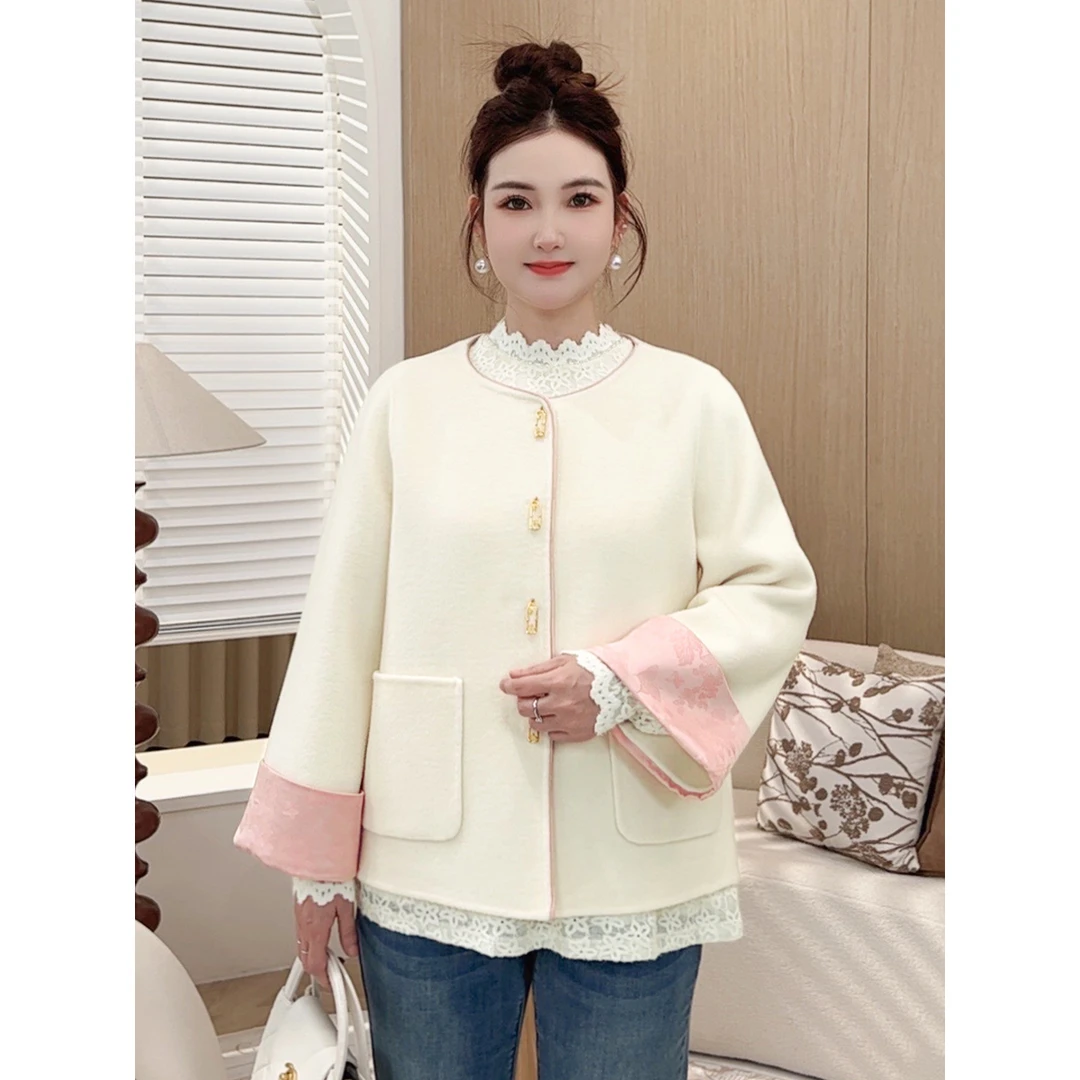 【100绵羊毛双面呢】MsShe大码女装秋冬国风毛呢外套S~M2410029