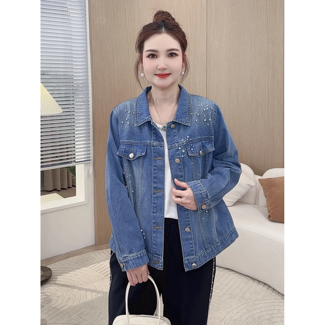 【不脱色醋酸亮钻牛仔外套】MsShe大码女装柔软舒适S~E2409008
