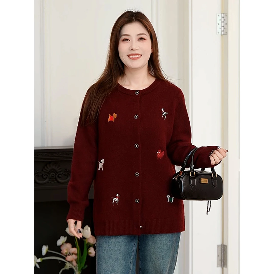 【14支加厚北极绒】MsShe大码女装新秋冬刺绣毛衣外套Q2411014