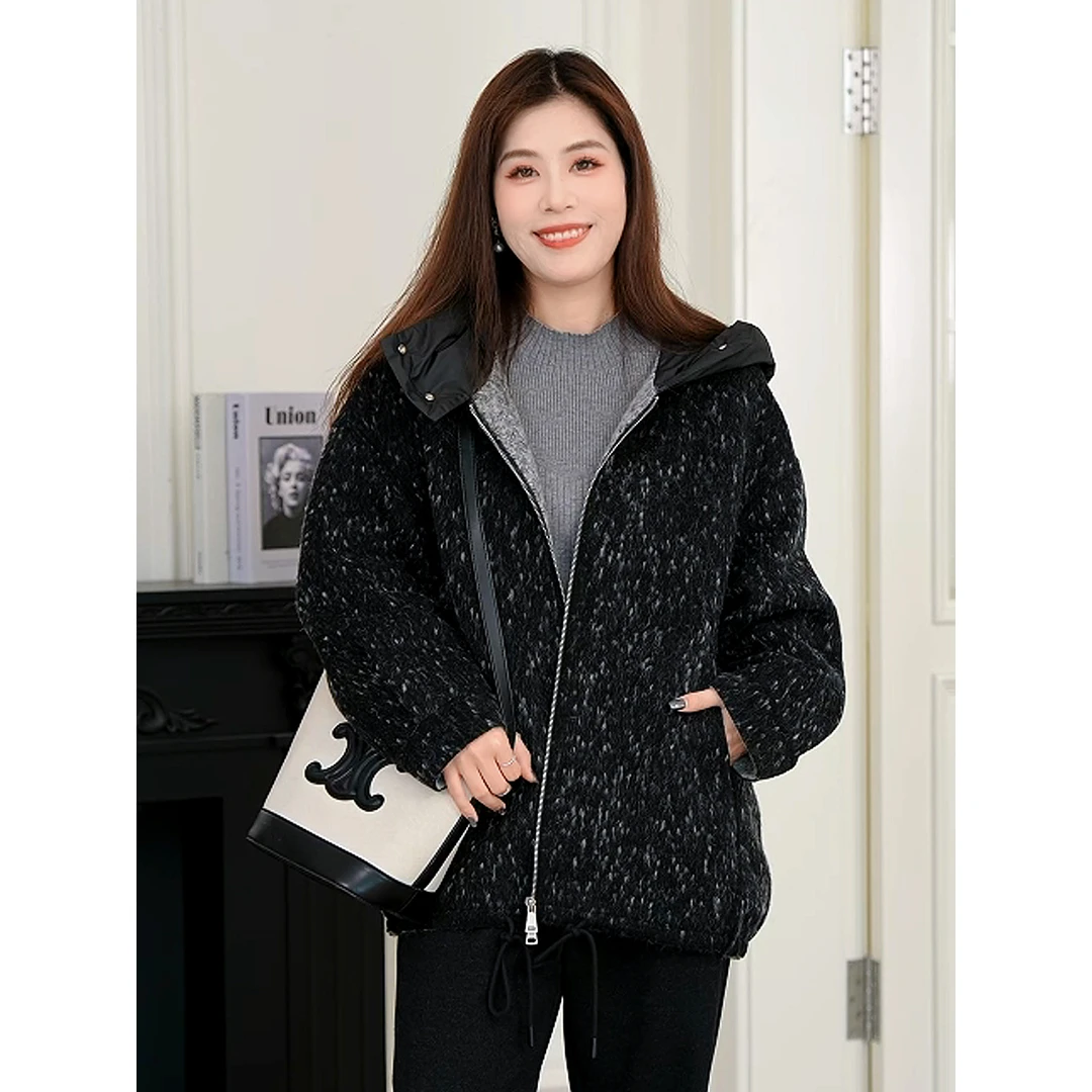 【马海毛绵羊毛假两件双面毛呢大衣】MsShe大码女装外套T~Q2411028