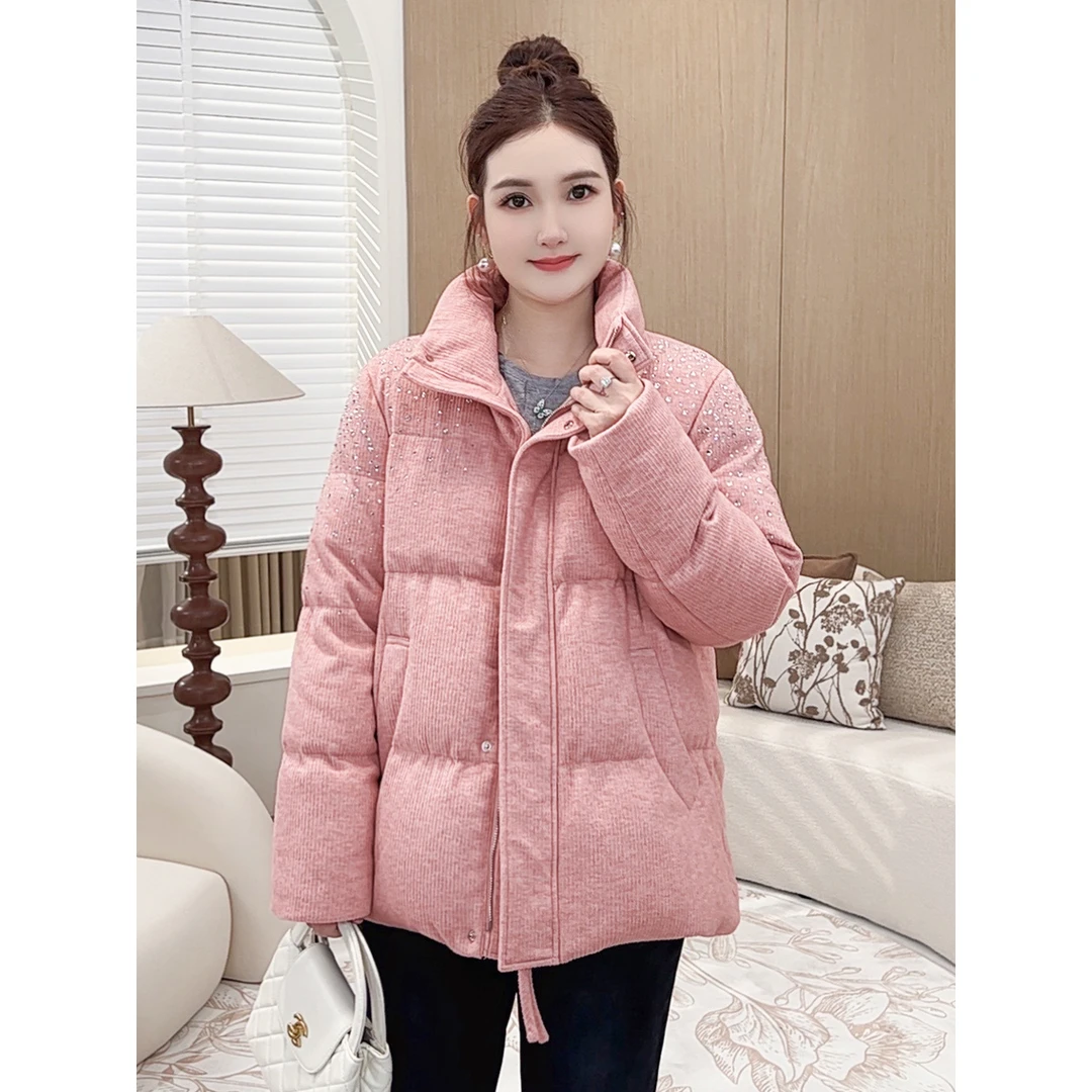 【90白鸭绒满天星烫钻羽绒服】MsShe大码女装冬立领外套S~E2411030