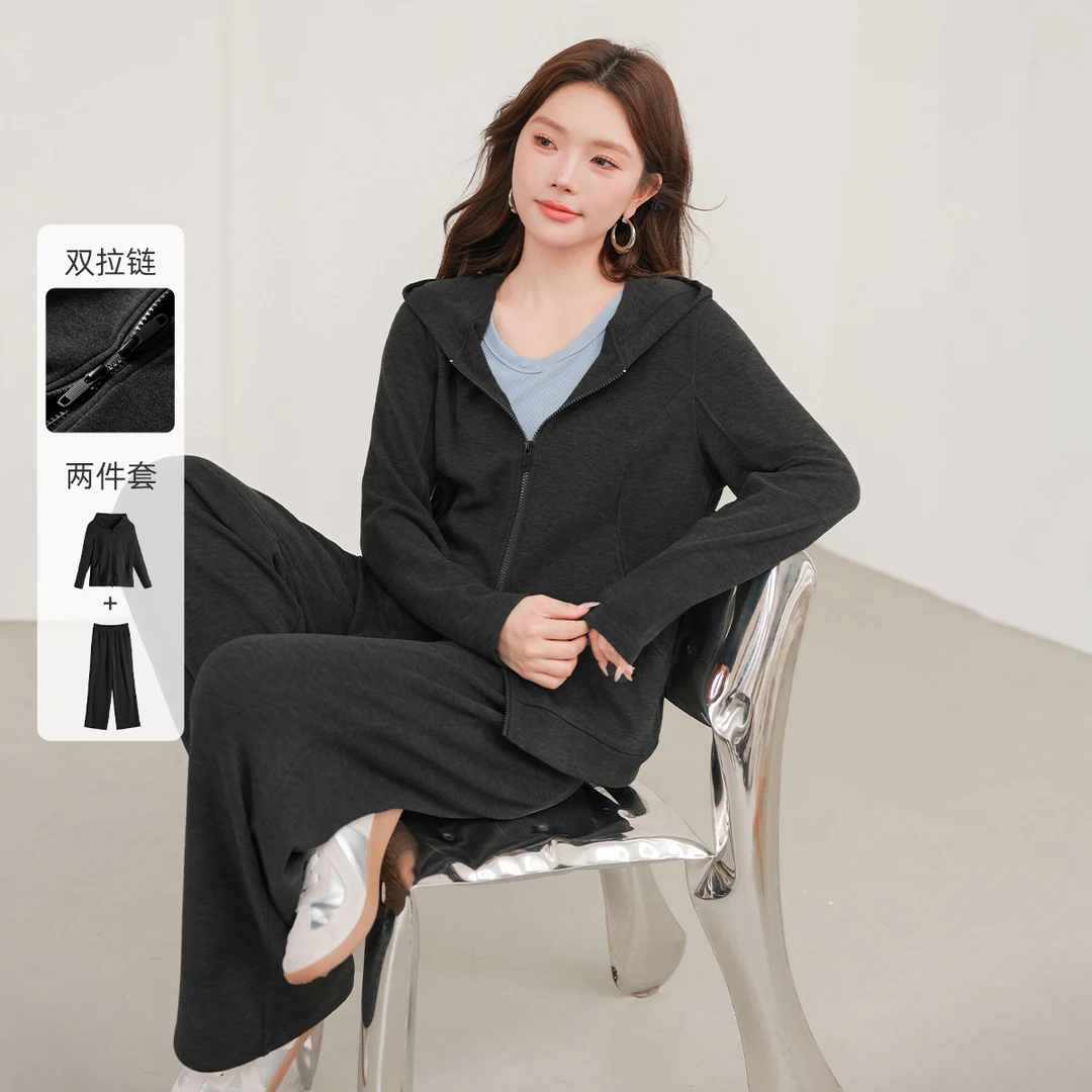【双面抓毛加厚】MsShe大码女装秋冬卫衣外套阔腿卫裤套装M2409111