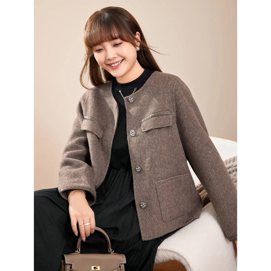 MsSheX采音大码女装冬装小香风绵羊毛羊驼毛双面呢大衣B2309048